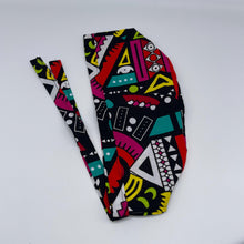 Load image into Gallery viewer, Multicolored unisex pixie Men surgical SCRUB HAT CAP, nursing caps, tie back cap, satin lining option African print men scrub cap