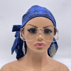 2XL JUMBO PONY SCRUB Cap Navy Blue cotton fabric surgical nursing hat satin lining option for Extra long/thick Hair/Locs