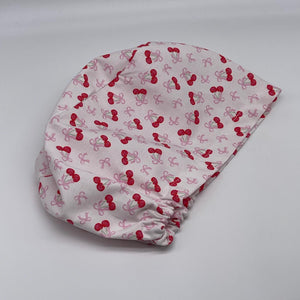 Niceroy Satin Lined cherries ribbon bows surgical SCRUB HAT CAP, Europe style nursing caps  Cotton fabric and  bonnet chemo hat