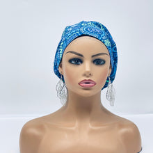 Load image into Gallery viewer, Niceroy Satin LinedCRNA surgical SCRUB CAP,  Blue Europe style cotton print fabric Euro hat and .
