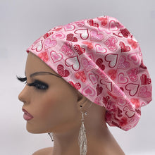 Load image into Gallery viewer, Niceroy Satin Lined VALENTINE EUROPE Style Adjustable SCRUB Cap nursing hats, Love Heart Cotton print fabrics and  Euro style caps