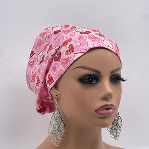 Niceroy Satin Lined VALENTINE EUROPE Style Adjustable SCRUB Cap nursing hats, Love Heart Cotton print fabrics and  Euro style caps