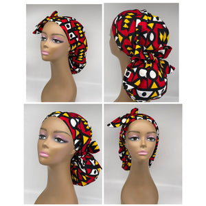 Ponytail Ankara PONY SCRUB CAP, cotton fabric surgical scrub hat pony nursing caps for locs /Long Hair/ braids Angola Samakaka