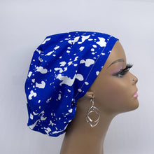 Load image into Gallery viewer, Niceroy Satin Lined Surgical SCRUB CAP Royal blue and white Europe style nursing caps African print fabric and