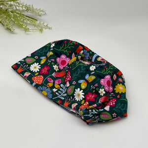 Niceroy Satin LinedSurgical SCRUB HAT CAP,  Europe style mushroom daisy flowers cotton print fabric Euro hat multicolored floral .