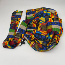 Load image into Gallery viewer, Ponytail All New Flattery Back Pony Hair Cover scrub Hat for long Hair, Braids, Locs. Ankara cotton African print fabric with satin lining