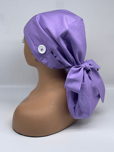 Ponytail PONY SCRUB CAP, solid purple cotton fabric surgical scrub hat pony nursing caps and satin lining option for locs /Long Hair