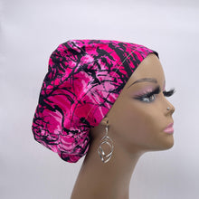 Load image into Gallery viewer, Niceroy Satin Lined Surgical SCRUB CAP hot pink magenta black Ankara Europe style nursing caps cotton African print fabric and .