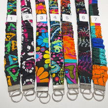 Load image into Gallery viewer, Handmade Cotton Scrunchie Lanyard Keychain Set: Floral Teacher ID Badge Holder