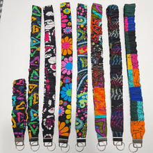 Load image into Gallery viewer, Handmade Cotton Scrunchie Lanyard Keychain Set: Floral Abstract Checkered Prints