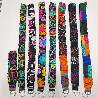 Handmade Cotton Scrunchie Lanyard Keychain Set: Floral Abstract Checkered Prints