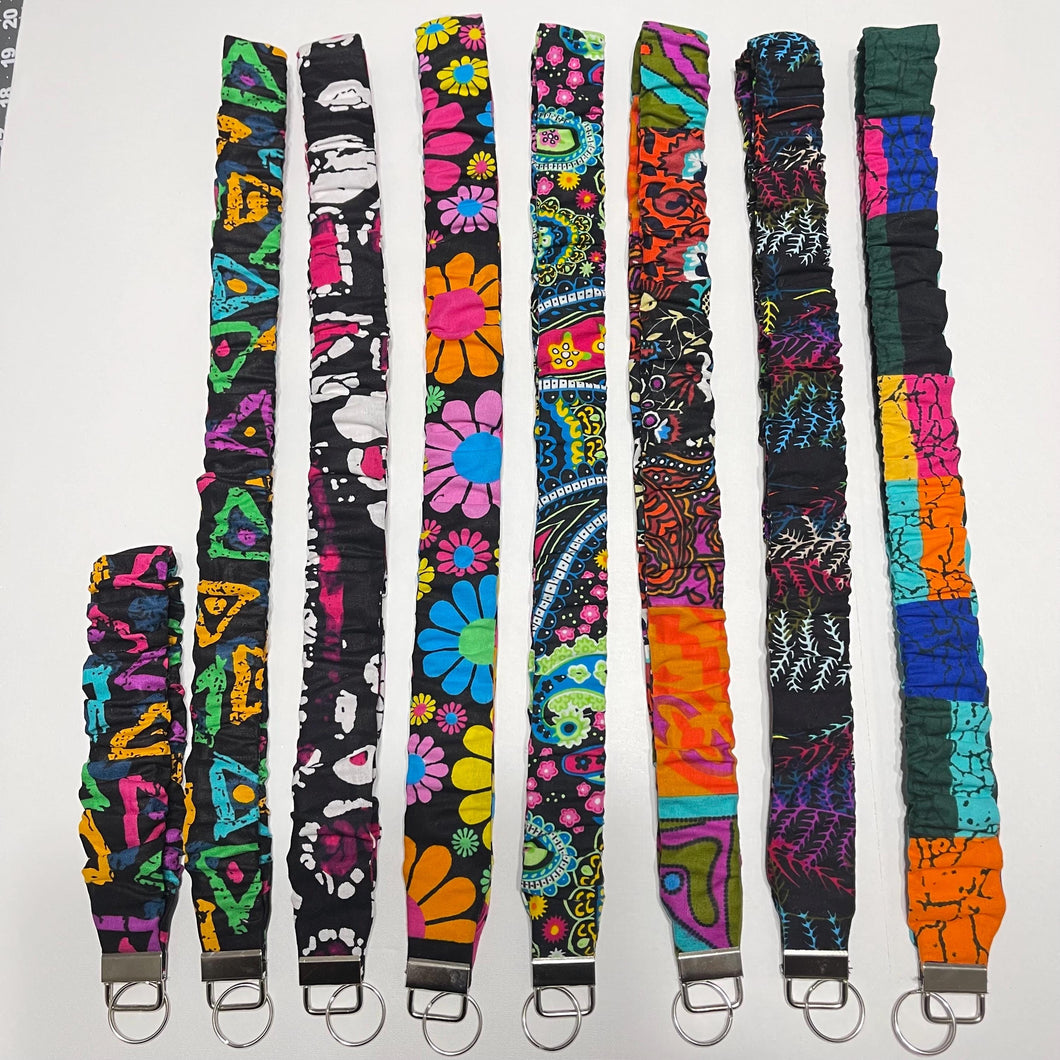 Handmade Cotton Scrunchie Lanyard Keychain Set: Floral Abstract Checkered Prints