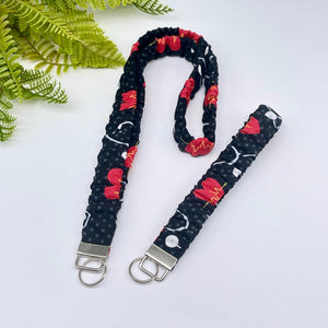 Handmade Cotton Scrunchie Lanyard Keychain Set: Floral Abstract Checkered Prints