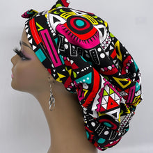 Load image into Gallery viewer, Ponytail hat PONY SCRUB CAP, red pink  teal yellow black surgical scrub hat nursing caps and satin lining option for locs, braid, long hair