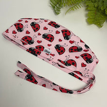Load image into Gallery viewer, Niceroy Reversible MEN unisex pixie surgical SCRUB HAT Cap,Baby Pink Red Black LadyBug Cotton fabric nursing caps, tie back cap