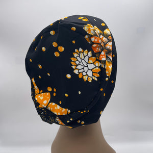 Niceroy surgical SCRUB HAT CAP, Black Yellow Orange Europe Euro style nursing caps, healthcare hats protective hair covers, nurse gift.