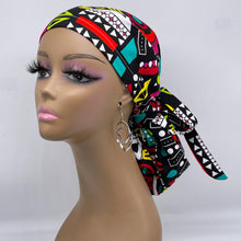 Load image into Gallery viewer, Ponytail hat PONY SCRUB CAP, red pink  teal yellow black surgical scrub hat nursing caps and satin lining option for locs, braid, long hair