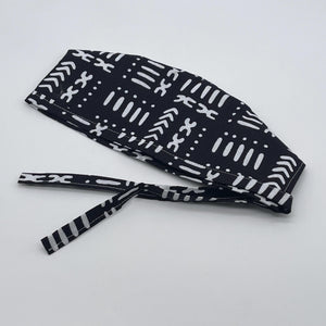 Niceroy satin linedBlack and white unisex pixie Men surgical SCRUB HAT CAP, nursing caps, tie back cap,  African print men scrub cap