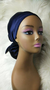 Ponytail Navy Blue  Satin SCRUB HAT CAP, nursing caps,  Pony hat for long hair, locs, braids