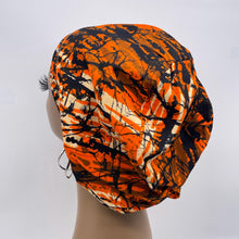 Load image into Gallery viewer, Niceroy Satin Lined surgical SCRUB HAT CAP, Orange Black Fall Europe Euro style nursing caps, healthcare hats protective hair covers, nurse gift.