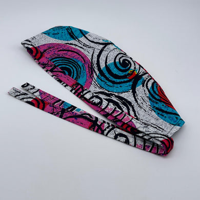 Abstract Print Scrub Cap: Tie Back Surgical Hat with Satin Lining