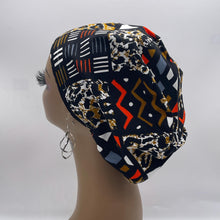 Load image into Gallery viewer, Niceroy Satin Lined surgical SCRUB HAT CAP, Black Brown Tribal Europe Euro style nursing caps, healthcare hats protective hair covers, nurse gift.