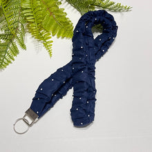 Load image into Gallery viewer, Cotton Scrunchie Lanyard – Handmade Floral Fabric Keychain Set for Teachers