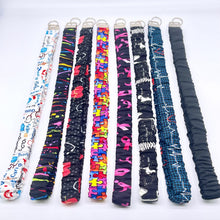 Load image into Gallery viewer, Handmade Cotton Scrunchie Lanyard Keychain Set: Floral Abstract Checkered Prints
