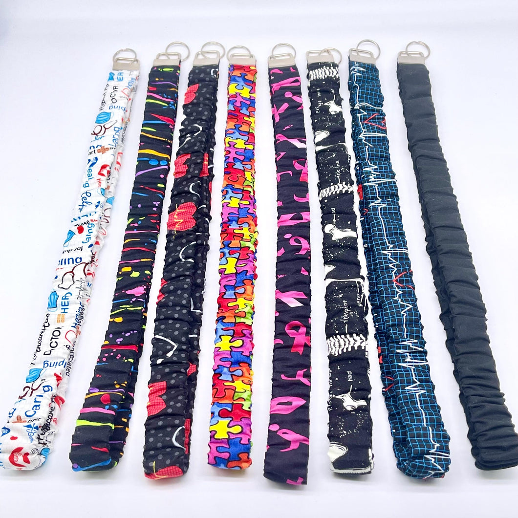 Handmade Cotton Scrunchie Lanyard Keychain Set: Floral Abstract Checkered Prints
