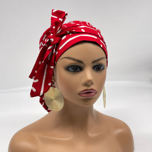 Ponytail PONY SCRUB CAP, Red and White Ankara cotton fabric surgical scrub hat pony nursing caps, satin lining option for locs/Long Hair