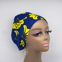 Load image into Gallery viewer, Niceroy SCRUB HAT CAP, Royal blue and yellow sorority Europe Euro style nursing caps, healthcare hats protective hair covers, nurse gift.