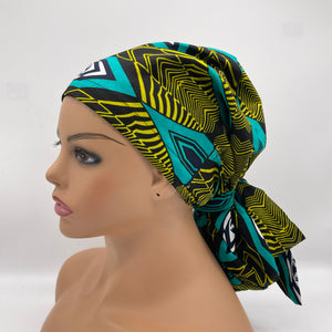 Ponytail Ankara PONY SCRUB CAP, cotton fabric surgical scrub hat pony nursing caps and satin lining option for locs, braid, long hair