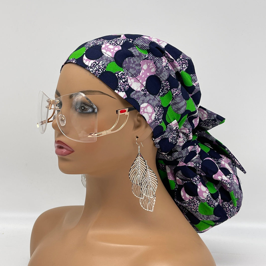 Adjustable Satin Lined PONY SCRUB CAP, Green Purple Black Ankara cotton fabric surgical scrub hat ponytail nursing caps for locs/Long Hair