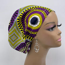 Load image into Gallery viewer, Niceroy Satin Lined Surgical SCRUB CAP purple Yellow Ankara Europe style nursing caps African print fabric and .