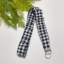 Load image into Gallery viewer, Handmade Cotton Scrunchie Lanyard Keychain Set: Floral Abstract Checkered Prints