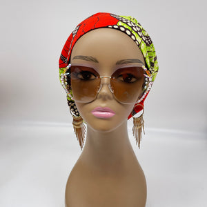 Niceroy surgical SCRUB HAT Cap, colorful Ankara Europe style green, Reddish orange African print fabric and satin lining option.