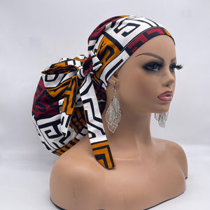 2XL JUMBO PONY Scrub Cap, brown cream white surgical nursing hat and satin lining option for Extra long/thick Hair/Locs