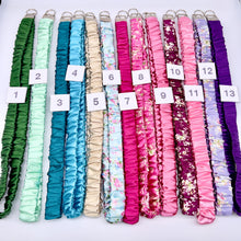 Load image into Gallery viewer, Handmade Satin Scrunchie Lanyard Keychain: Solid and Floral Silk Prints