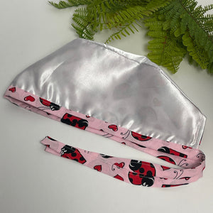 Niceroy Reversible MEN unisex pixie surgical SCRUB HAT Cap,Baby Pink Red Black LadyBug Cotton fabric nursing caps, tie back cap