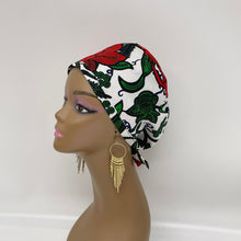 Load image into Gallery viewer, Niceroy Reversible unisex pixie surgical SCRUB HAT CAP, nursing caps, tie back cap, satin lining option African print men scrub cap