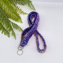 Load image into Gallery viewer, Scrunchie Lanyard Keychain – Handmade Metallic &amp; Iridescent Fabric Set