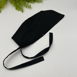 Niceroy MEN Black unisex pixie surgical SCRUB HAT Cap, nursing caps,tie back cap, satin lining option cotton fabric