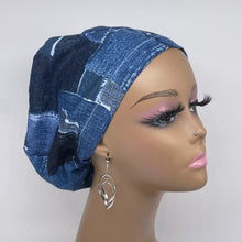 Load image into Gallery viewer, Niceroy Satin Lined SCRUB HAT CAP, soft cotton jeans print fabric Europe Euro style nursing caps, healthcare hats protective hair covers, nurse gift.