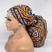 Load image into Gallery viewer, Jumbo Pony Scrub Cap - Brown Cotton Surgical Nursing Hat with Satin Lining