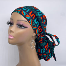 Load image into Gallery viewer, Ponytail hat PONY SCRUB CAP, black teal green orange surgical scrub hat nursing caps and satin lining option for locs, braid, long hair