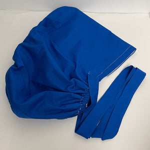 2XL JUMBO PONY SCRUB Cap, Solid Royal Blue cotton fabric surgical nursing hat satin lining option for Extra long/thick Hair/Locs