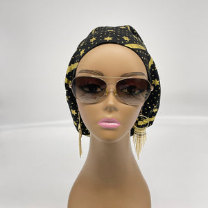 Niceroy surgical SCRUB HAT CAP, Europe style nursing caps black cotton,gold metallic stars fabric,satin lining option