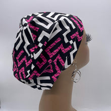 Load image into Gallery viewer, Niceroy Satin Lined surgical SCRUB HAT CAP, Pink Black white Europe Euro style nursing caps, healthcare hats protective hair covers, nurse gift.