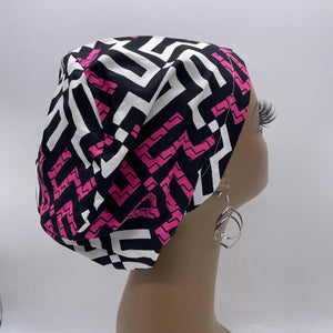 Niceroy Satin Lined surgical SCRUB HAT CAP, Pink Black white Europe Euro style nursing caps, healthcare hats protective hair covers, nurse gift.