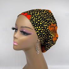 Load image into Gallery viewer, Niceroy Satin Lined Surgical SCRUB CAP dark orange black red yellow Ankara Europe style nursing caps African print fabric and .